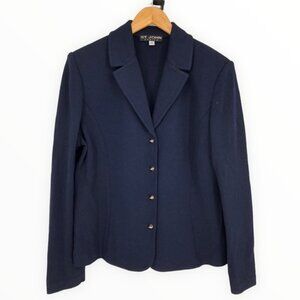 St. John Basics Navy Logo Button Santana Knit Blazer Long Sleeve size 16